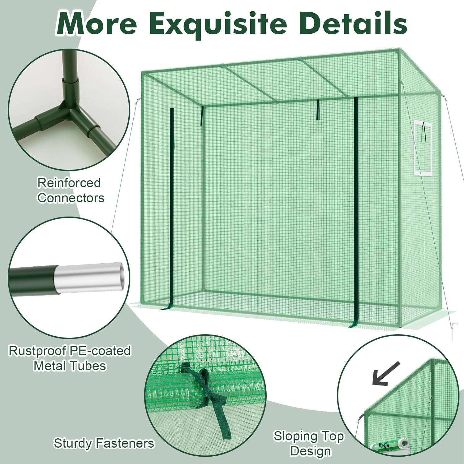 Portable Mini Greenhouse, Walk-in Greenhouse w/PE Cover, 4 Wind Ropes & Ground Stakes, Roll-up Zipper Door, Double-Layer Screen Windows, Greenhouses