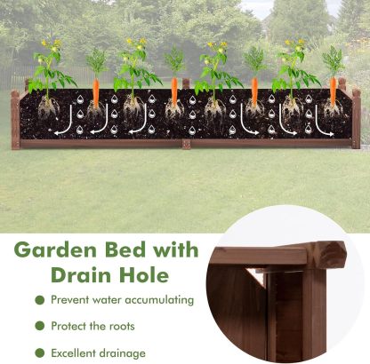 Raised Garden Bed, 91" x 24" x 16" Wood Plant Container with Drain Holes, Liner, Durable Outdoor Patio Planter Box for Flowers, Vegetables, Herbs, Fruits