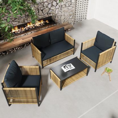 4 Pieces Aluminum Outdoor Patio Furniture Set - 2 Pcs Armchair, Loveseat & Dual-Layer Coffee Table