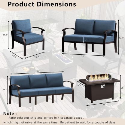 5-Piece Aluminum Armrest Sofa, Modern Outdoor Living Room Set with 55000 BTU Propane Aluminum Fireplace