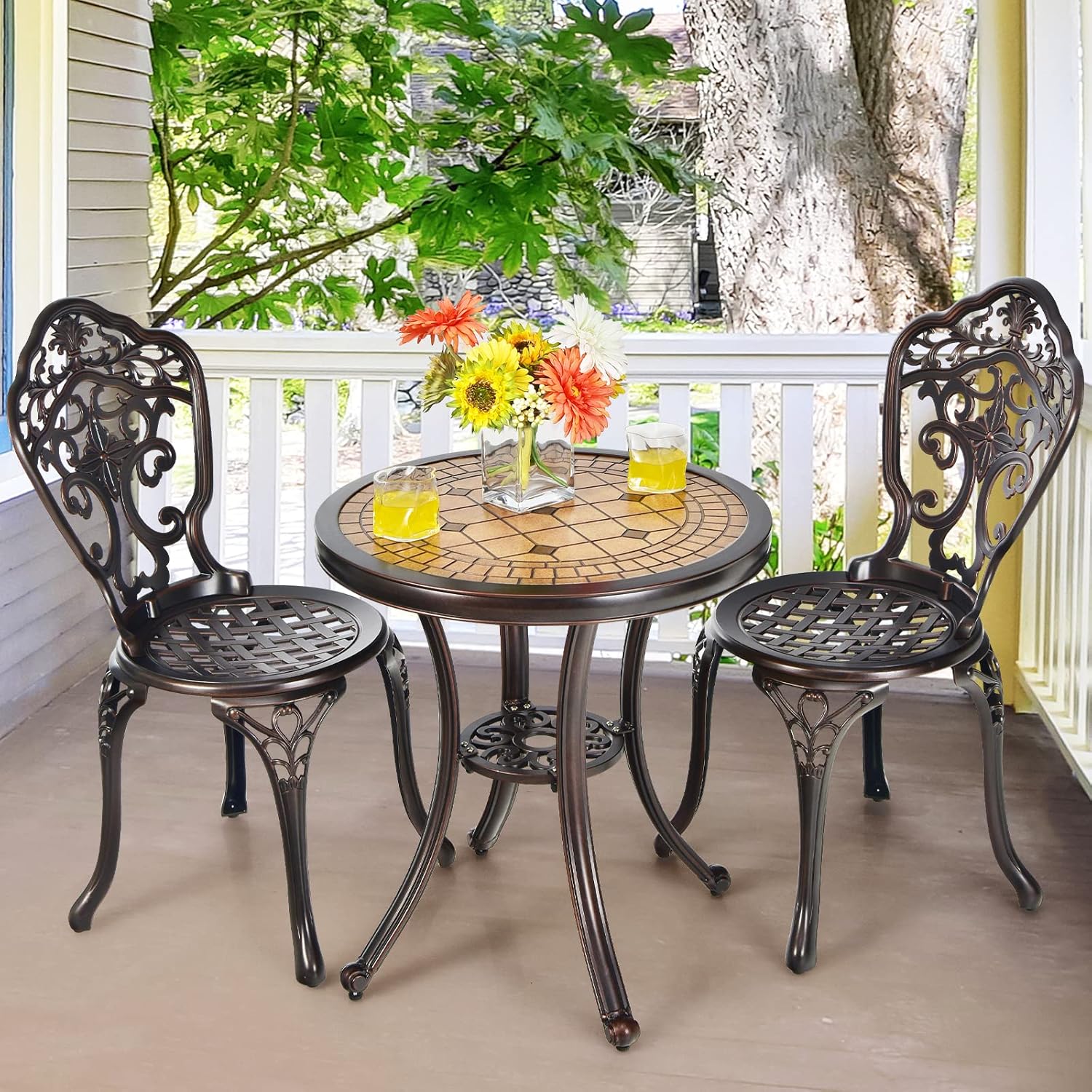 3-Piece Patio Bistro Set, All-Weather Cast Aluminum Table and Chairs, Outdoor Patio Table and Chairs Furniture for Porch Garden Poolside Backyard