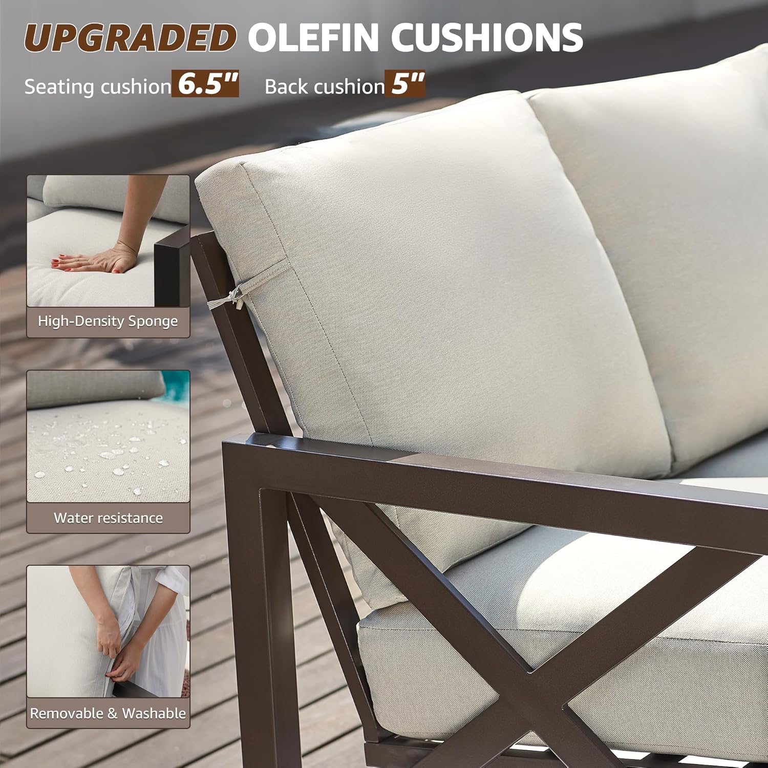 4 Pieces Patio Furniture Sets, Outdoor Sectional Metal Furniture Conversation Set