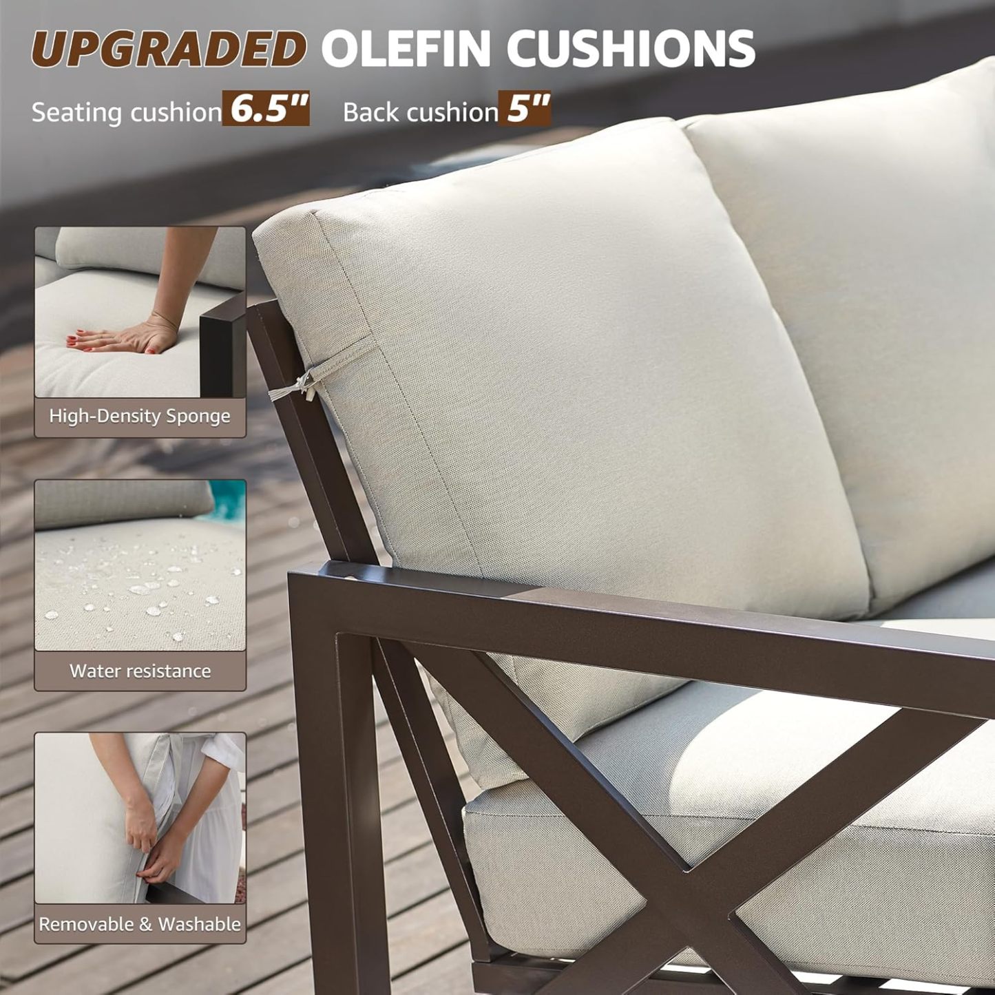 4 Pieces Patio Furniture Sets, Outdoor Sectional Metal Furniture Conversation Set