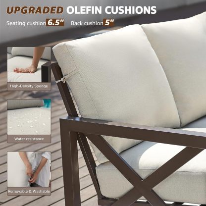 4 Pieces Patio Furniture Sets, Outdoor Sectional Metal Furniture Conversation Set