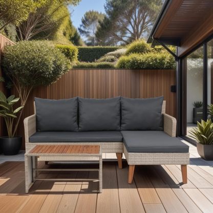 3-Piece Patio Sectional Sofa Set - Garden Patio Outdoor Conversation Set Wicker Rattan Outdoor Furniture Sofa Set