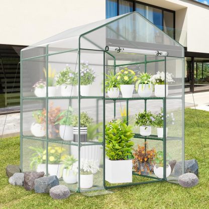 Walk-in Greenhouse, Winter Hot House w/4 Tiers, 8 Shelves, Roll-up Zippered Door, Waterproof PVC Film, Portable Greenhouses for Outdoors for Potted Plants