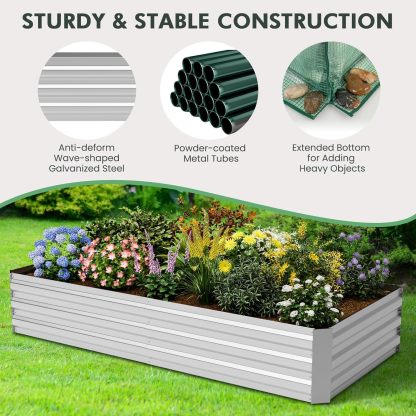 Raised Garden Bed with Cover, Outdoor Raised Planter Box Kit w/2 Large Zipper Mesh Screen Windows, Galvanized Metal Raised Bed Greenhouse for Gardening