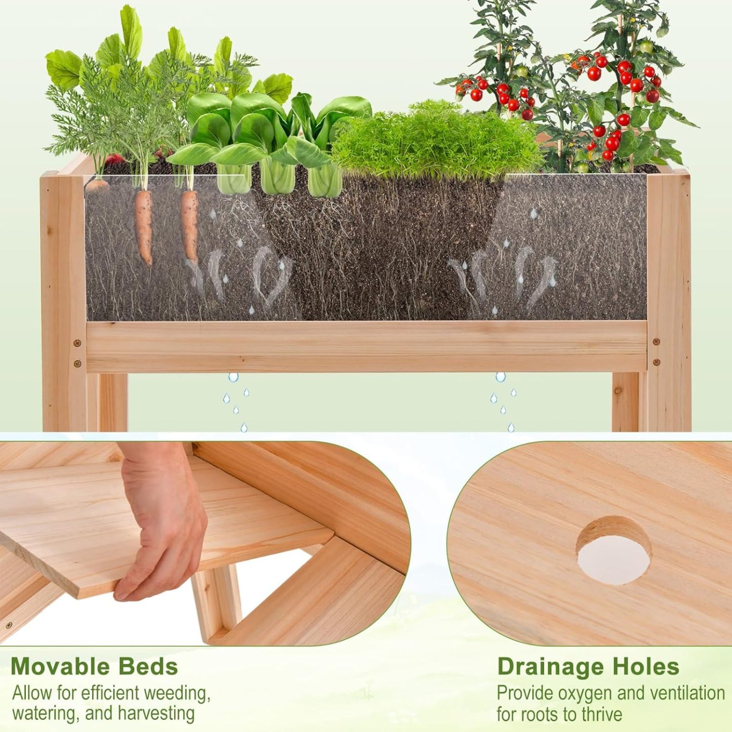 Raised Garden Bed with Legs, 24” Elevated Planter Box with 2 Acrylic Panel Sides, Drain Holes, Movable Beds, Plant Terrarium w/Stand