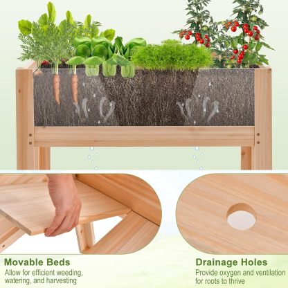 Raised Garden Bed with Legs, 24” Elevated Planter Box with 2 Acrylic Panel Sides, Drain Holes, Movable Beds, Plant Terrarium w/Stand