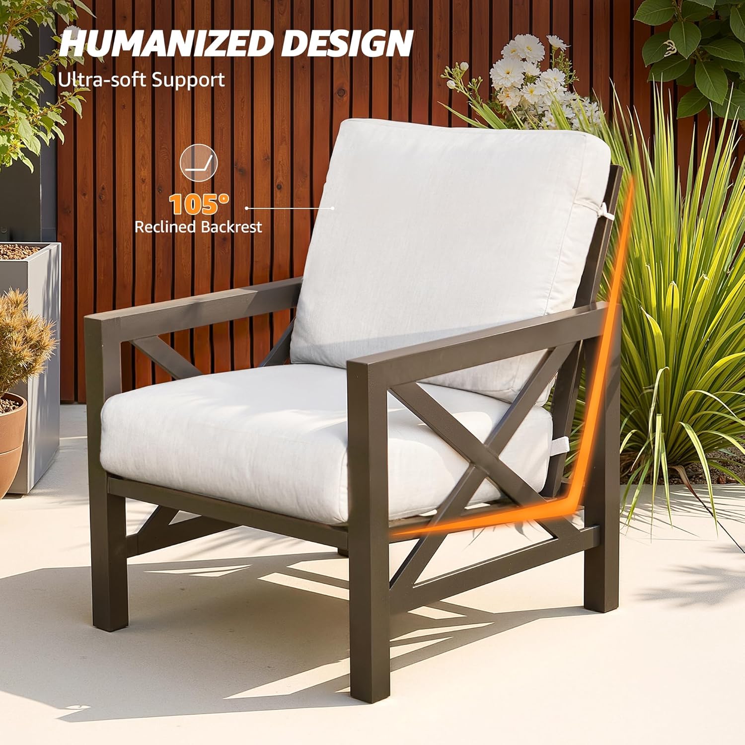 4 Pieces Patio Furniture Sets, Outdoor Sectional Metal Furniture Conversation Set