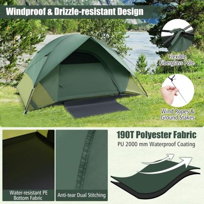 2-Person Camping Tent with Removable Rain Fly, Outdoor Tent with Double-Layer Door, 2 Mesh Windows, Carrying Bag, Portable Tent for Camping, Hiking, Traveling