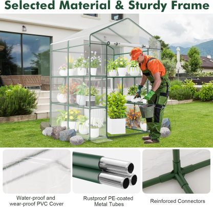 Walk-in Greenhouse, Winter Hot House w/4 Tiers, 8 Shelves, Roll-up Zippered Door, Waterproof PVC Film, Portable Greenhouses for Outdoors for Potted Plants