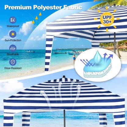 6FT Beach Cabana Canopy, Foldable Beach Sun Shelter with Carrying Bag, Sand Anchor, Detachable Sidewall & 8 Sandbags, Portable Outdoor Sunshade Tent for Camping Picnics