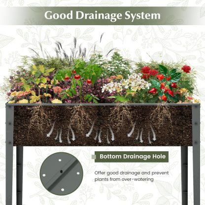Raised Garden Bed, Freestanding Planter Box w/Drainage Holes, 4 Supporting Legs, 2 Gloves, Galvanized Planting Bed