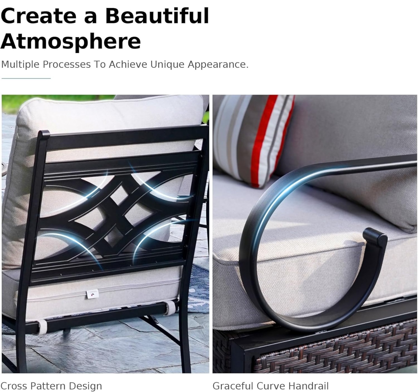 6 Seats Half-Moon Curved Outdoor Sectional Sofa Conversation Set