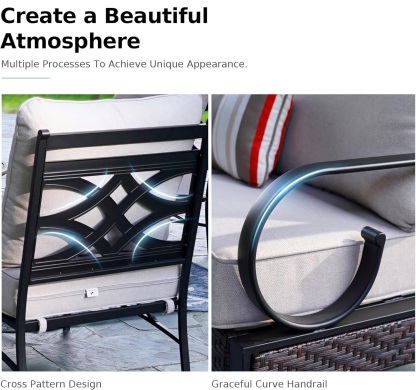 6 Seats Half-Moon Curved Outdoor Sectional Sofa Conversation Set