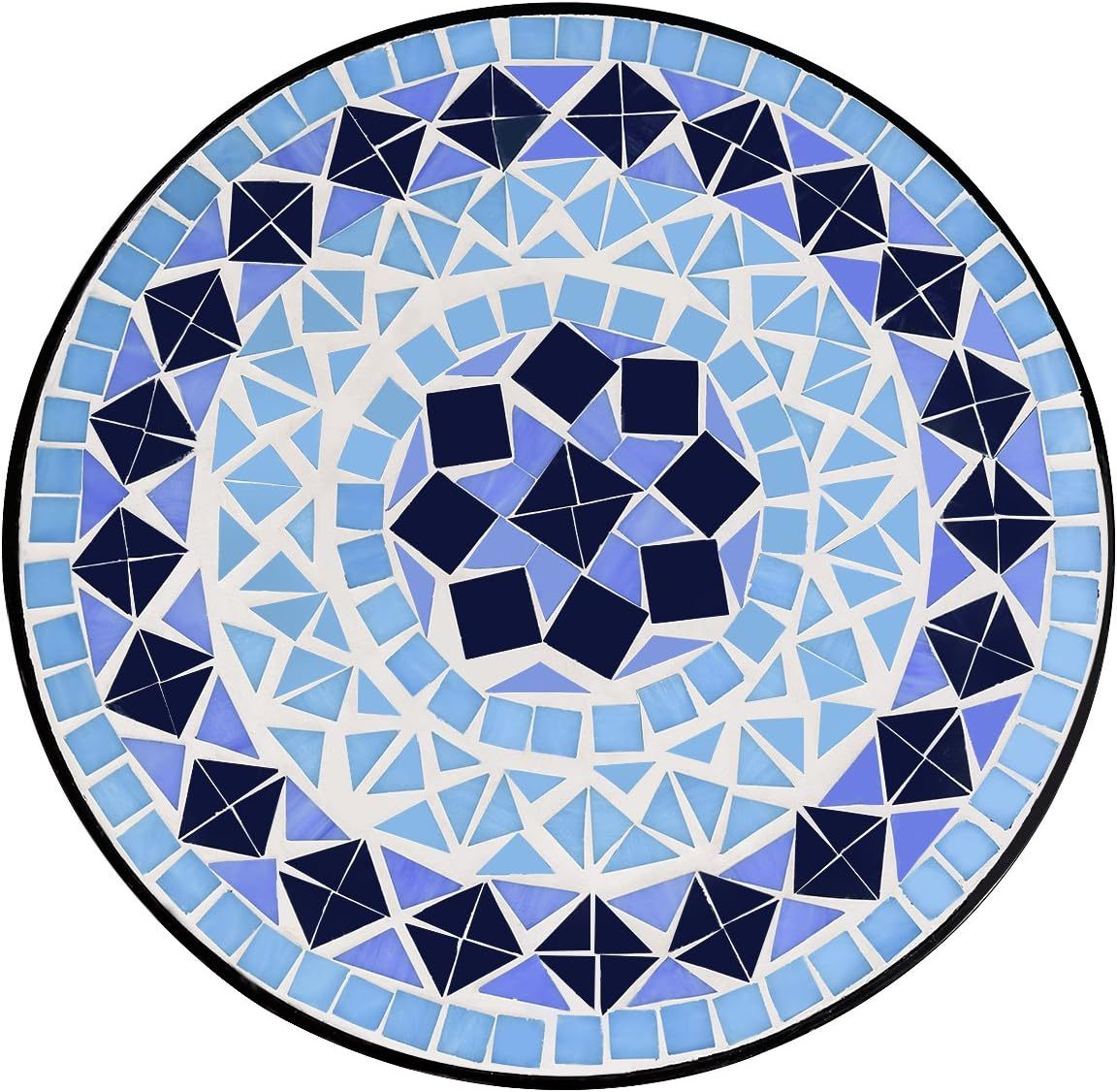 Outdoor Side Table, Round Patio Table with Ceramic Mosaic Table Top and Steel Frame, Small End Table Garden Plant Stand Table for Balcony Porch Deck