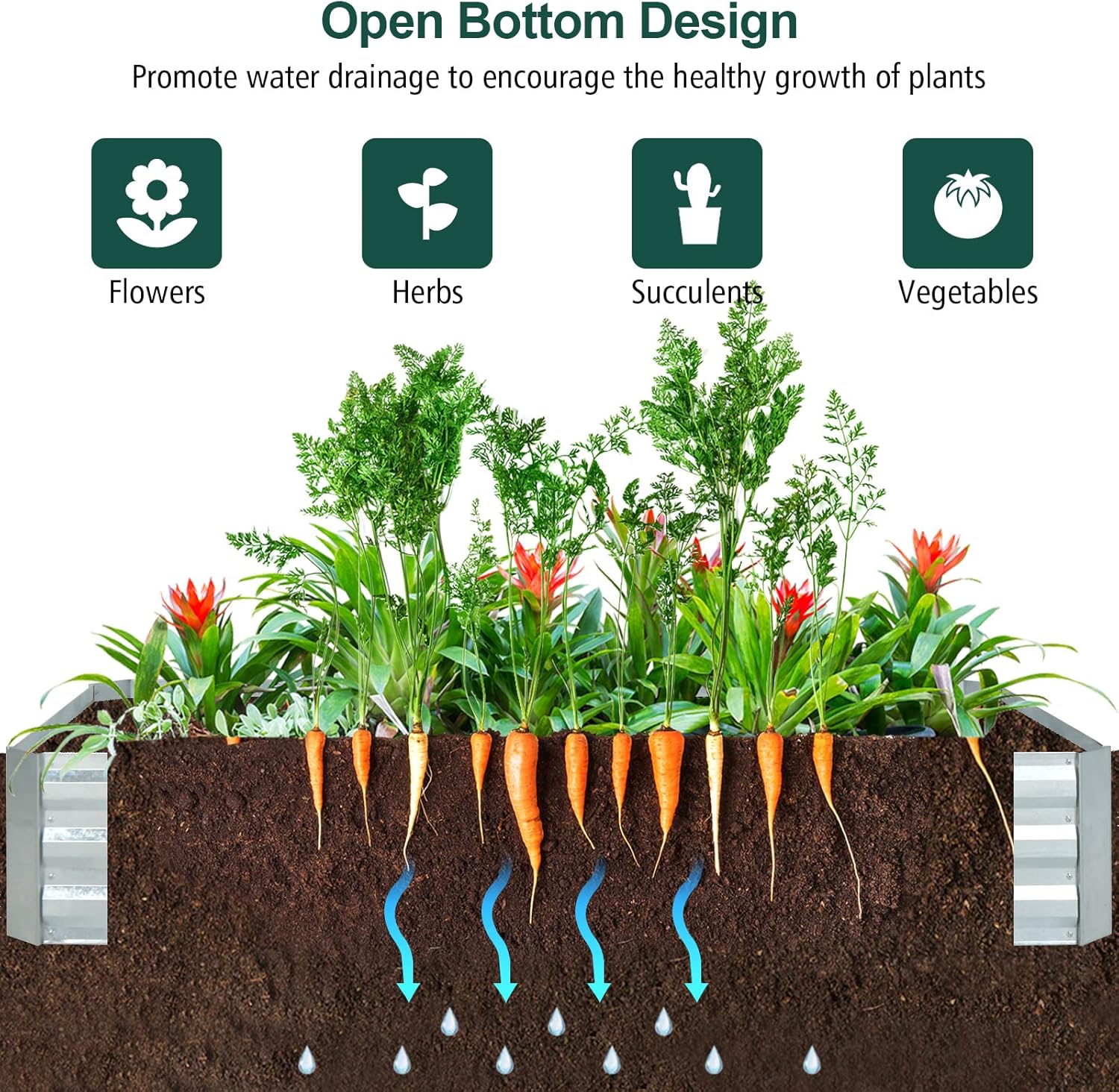 Raised Garden Bed with Cover, Outdoor Raised Planter Box Kit w/2 Large Zipper Mesh Screen Windows, Galvanized Metal Raised Bed Greenhouse for Gardening, Flowers, Vegetables (Silver)