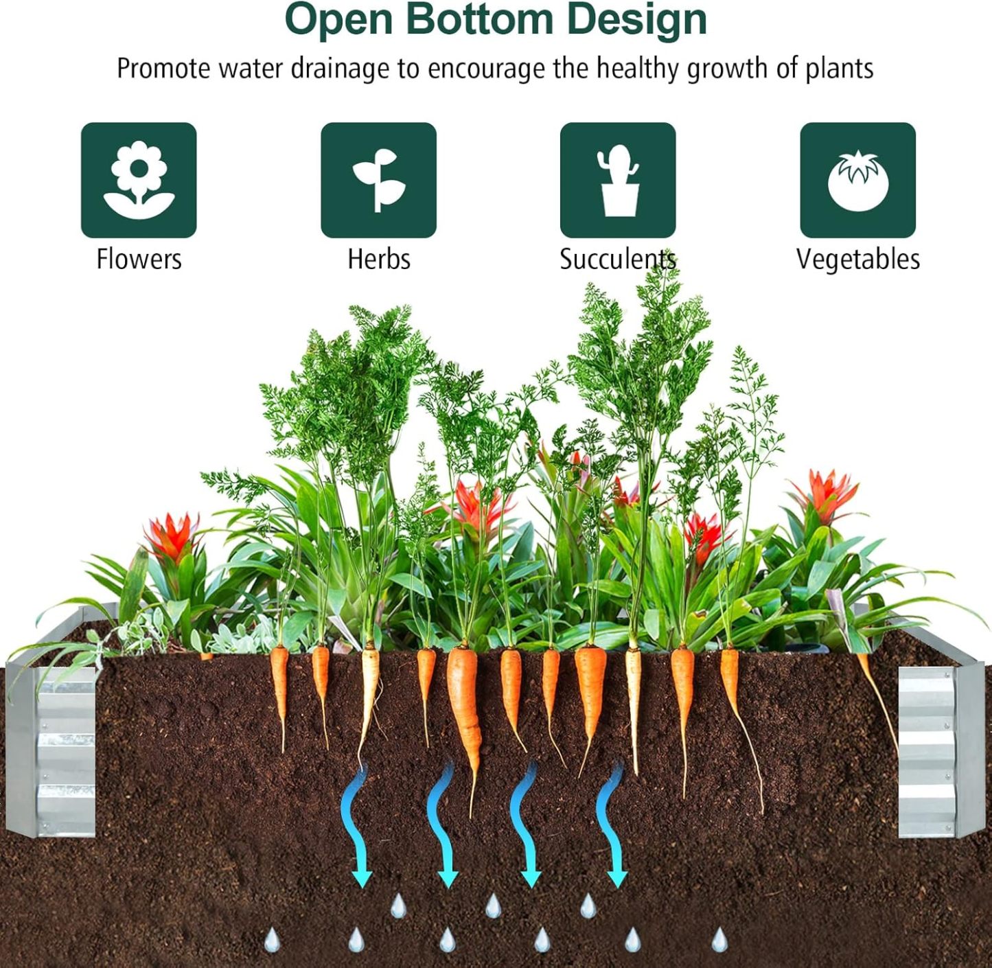 Raised Garden Bed with Cover, Outdoor Raised Planter Box Kit w/2 Large Zipper Mesh Screen Windows, Galvanized Metal Raised Bed Greenhouse for Gardening, Flowers, Vegetables (Silver)
