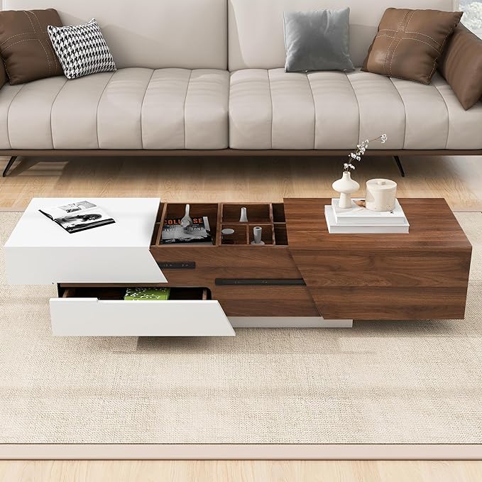 Extendable Sliding Coffee Table with Storage 47.2"-72.8"