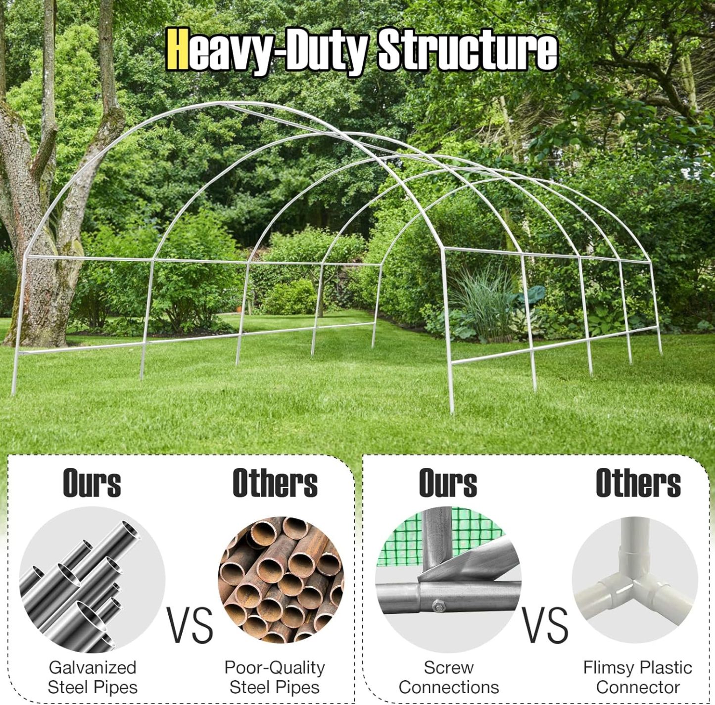 10 x 20 x 6.5 FT Large Walk-in Greenhouse Tunnel Plants Growing Tent with 2 Zippered Doors & 8 Roll-up Windows, Solid Metal Structure