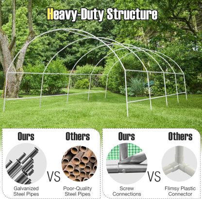 10 x 20 x 6.5 FT Large Walk-in Greenhouse Tunnel Plants Growing Tent with 2 Zippered Doors & 8 Roll-up Windows, Solid Metal Structure