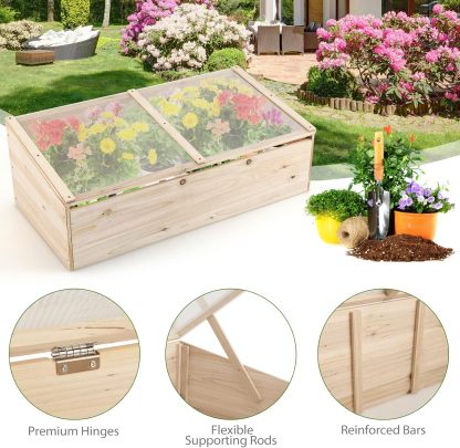 Cold Frame Greenhouse, Wood Potable Greenhouse with Foldable Top, Transparent Lid, Raised Planter Box Protection, Indoor & Outdoor Mini Greenhouse for Garden, Patio, Balcony, Terrace