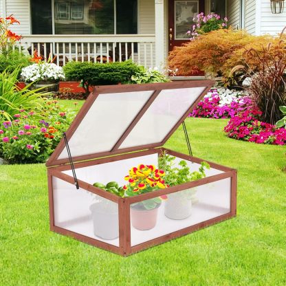 Small Greenhouse W/ Foldable Transparent Top, Adjustable Stays, Easy Installation, Portable Wooden Mini Greenhouse for GardenIndoor Outdoor
