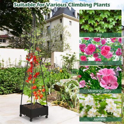 81” Garden Obelisk Trellis for Climbing Plants, Tall Plant Support w/Self-Drainage System, Adjustable Size & Wheels for Vines Fruits Flowers, Indoor Outdoor Tomato Cage Tower for Yard Lawn
