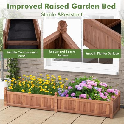 Raised Garden Bed, 91" x 24" x 16" Wood Plant Container with Drain Holes, Liner, Durable Outdoor Patio Planter Box for Flowers, Vegetables, Herbs, Fruits