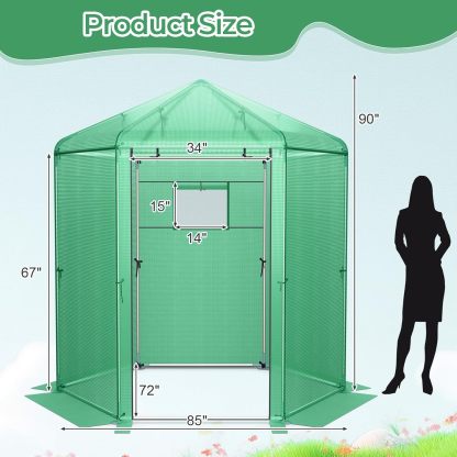 Walk-in Greenhouse, 7’x6’x7.5’ Outdoor Heavy Duty Greenhouse with PE Cover, Mesh Window & Roll-Up Door, Portable Greenhouse for Plant Gardening
