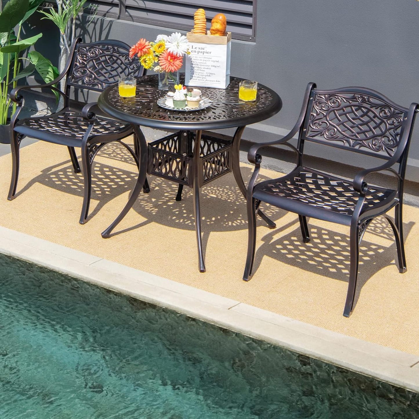 Aluminum Bistro Chairs Set of 2, All-Weather Patio Dining Chairs Armchairs Set for Porch Garden Poolside Backyard