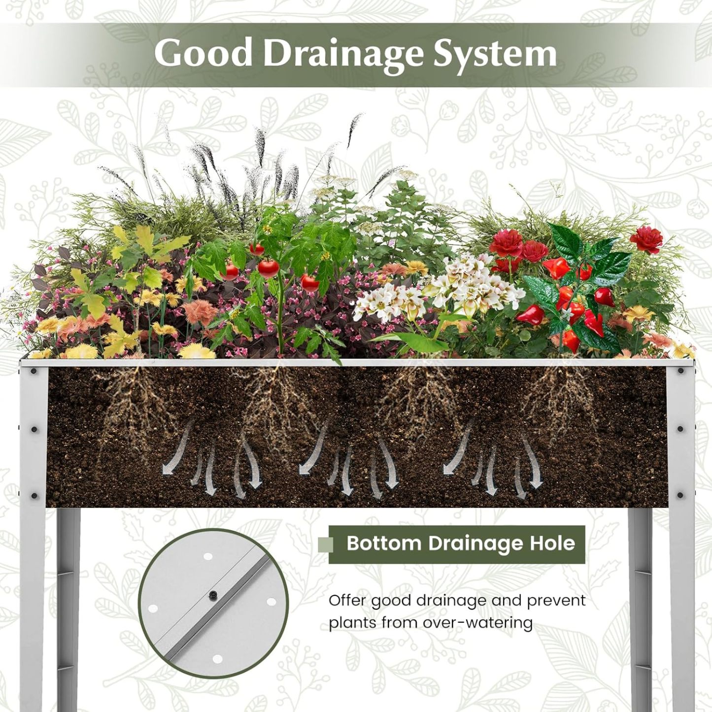 Raised Garden Bed, Freestanding Planter Box w/Drainage Holes, 4 Supporting Legs, 2 Gloves, Galvanized Planting Bed for Garden, Backyard & Patio