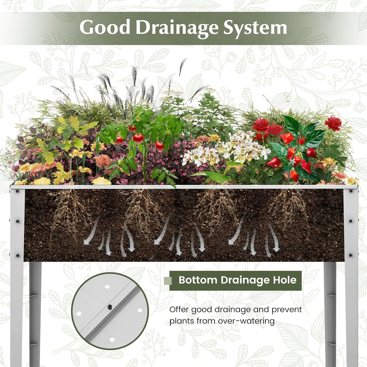 Raised Garden Bed, Freestanding Planter Box w/Drainage Holes, 4 Supporting Legs, 2 Gloves, Galvanized Planting Bed for Garden, Backyard & Patio