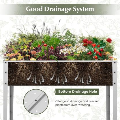Raised Garden Bed, Freestanding Planter Box w/Drainage Holes, 4 Supporting Legs, 2 Gloves, Galvanized Planting Bed for Garden, Backyard & Patio