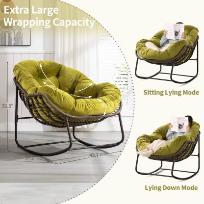 Outdoor Wicker Papasan Chair - Oversized Comfy Patio Rocking Chair Egg Royal Rattan Rocking Chair with Cushion