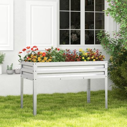 Raised Garden Bed, Freestanding Planter Box w/Drainage Holes, 4 Supporting Legs, 2 Gloves, Galvanized Planting Bed for Garden, Backyard & Patio