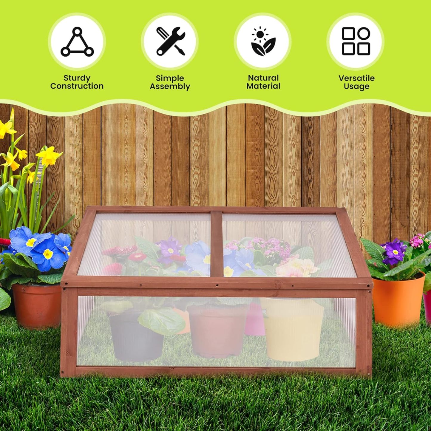Small Greenhouse W/ Foldable Transparent Top, Adjustable Stays, Easy Installation, Portable Wooden Mini Greenhouse for GardenIndoor Outdoor