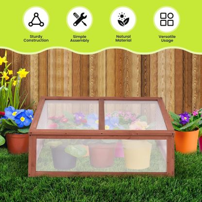 Small Greenhouse W/ Foldable Transparent Top, Adjustable Stays, Easy Installation, Portable Wooden Mini Greenhouse for GardenIndoor Outdoor