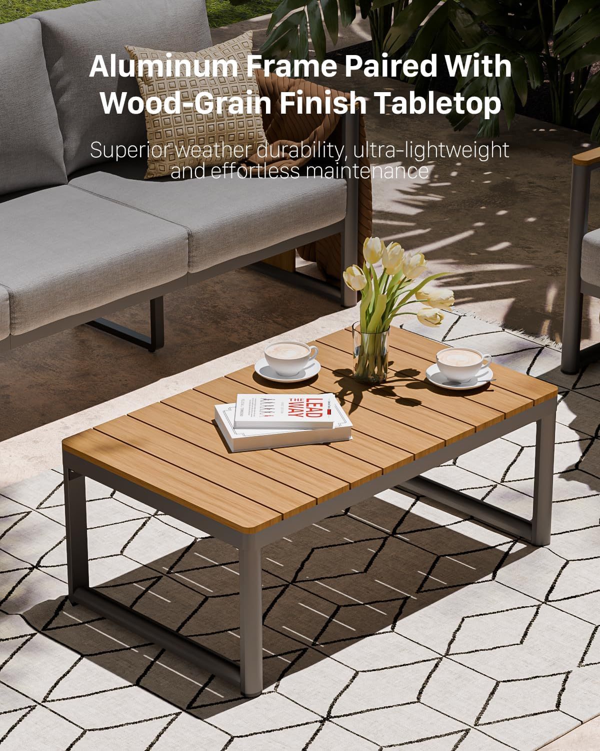 4-Piece Sectional Sofa with Coffee Table, Washable Thick Cushions, Modern Patio Conversation Set