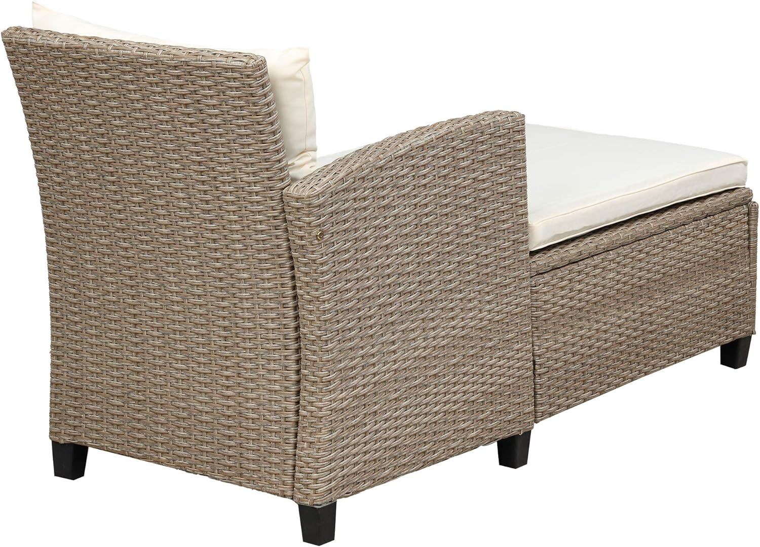 4-Piece Conversation Set Wicker Ratten Sectional Sofa Outdoor Couch with Coffee Table and Cushions Lounge Sofa for Yard, Garden (Beige)
