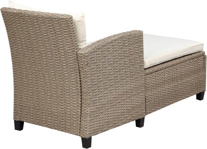 4-Piece Conversation Set Wicker Ratten Sectional Sofa Outdoor Couch with Coffee Table and Cushions Lounge Sofa for Yard, Garden (Beige)