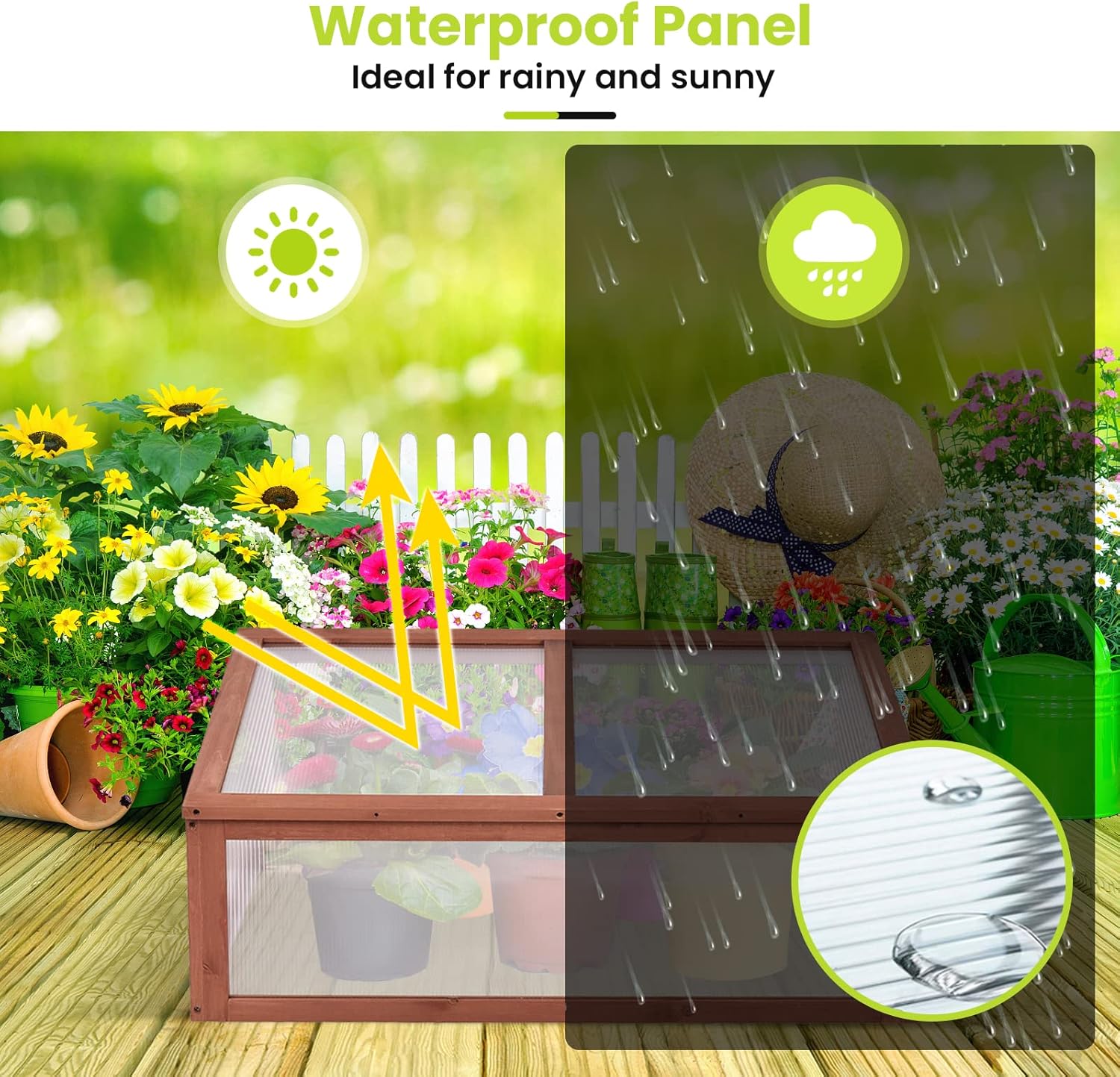 Small Greenhouse W/ Foldable Transparent Top, Adjustable Stays, Easy Installation, Portable Wooden Mini Greenhouse for GardenIndoor Outdoor