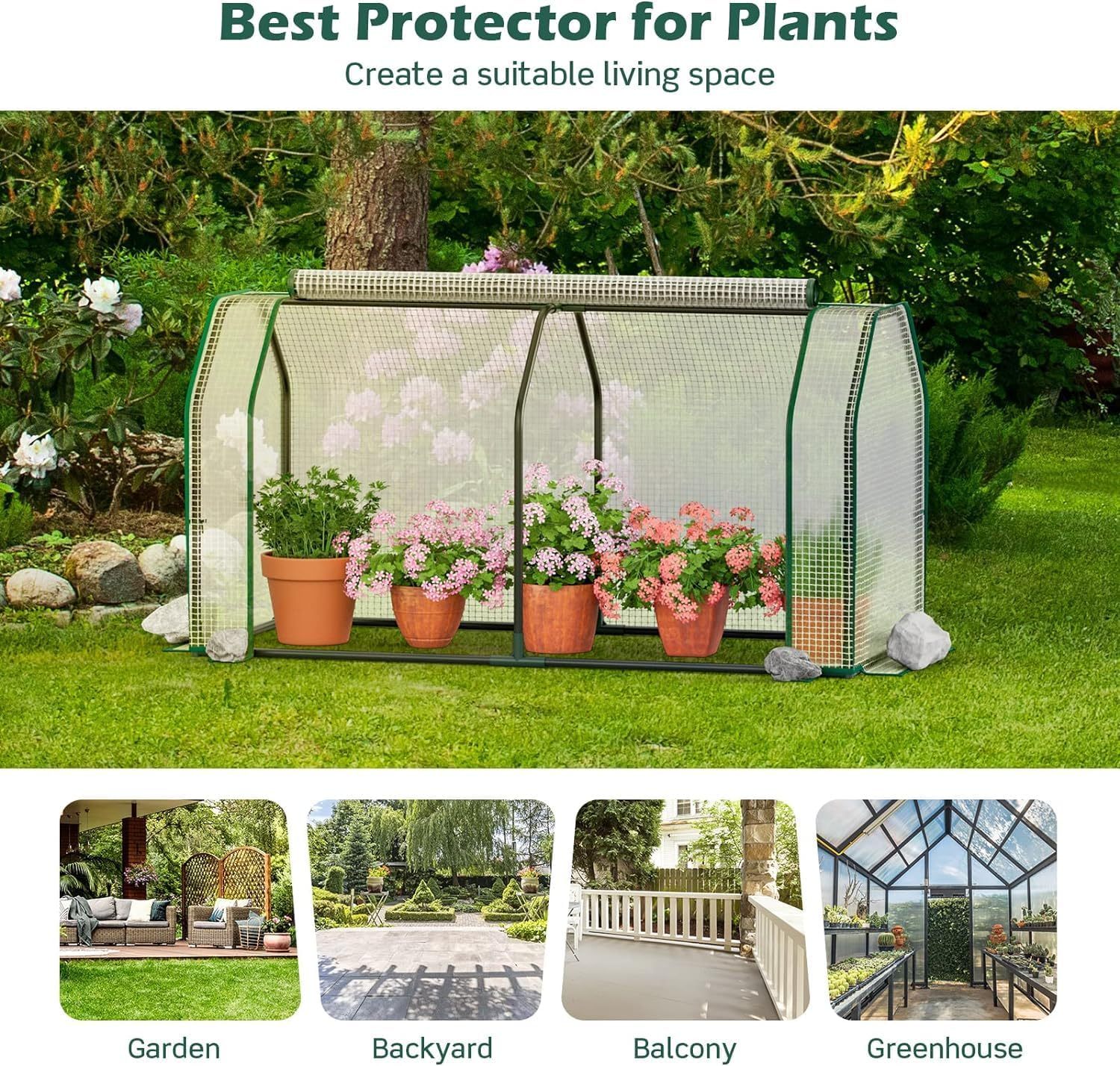 Portable Mini Greenhouse, Small Greenhouse w/Roll-up Zipper Door & All-Weather PE Cover, Outdoor & Indoor Greenhouse for Raised Garden Bed, Vegetables, Flowers, Patio, Lawn, Yard, Balcony