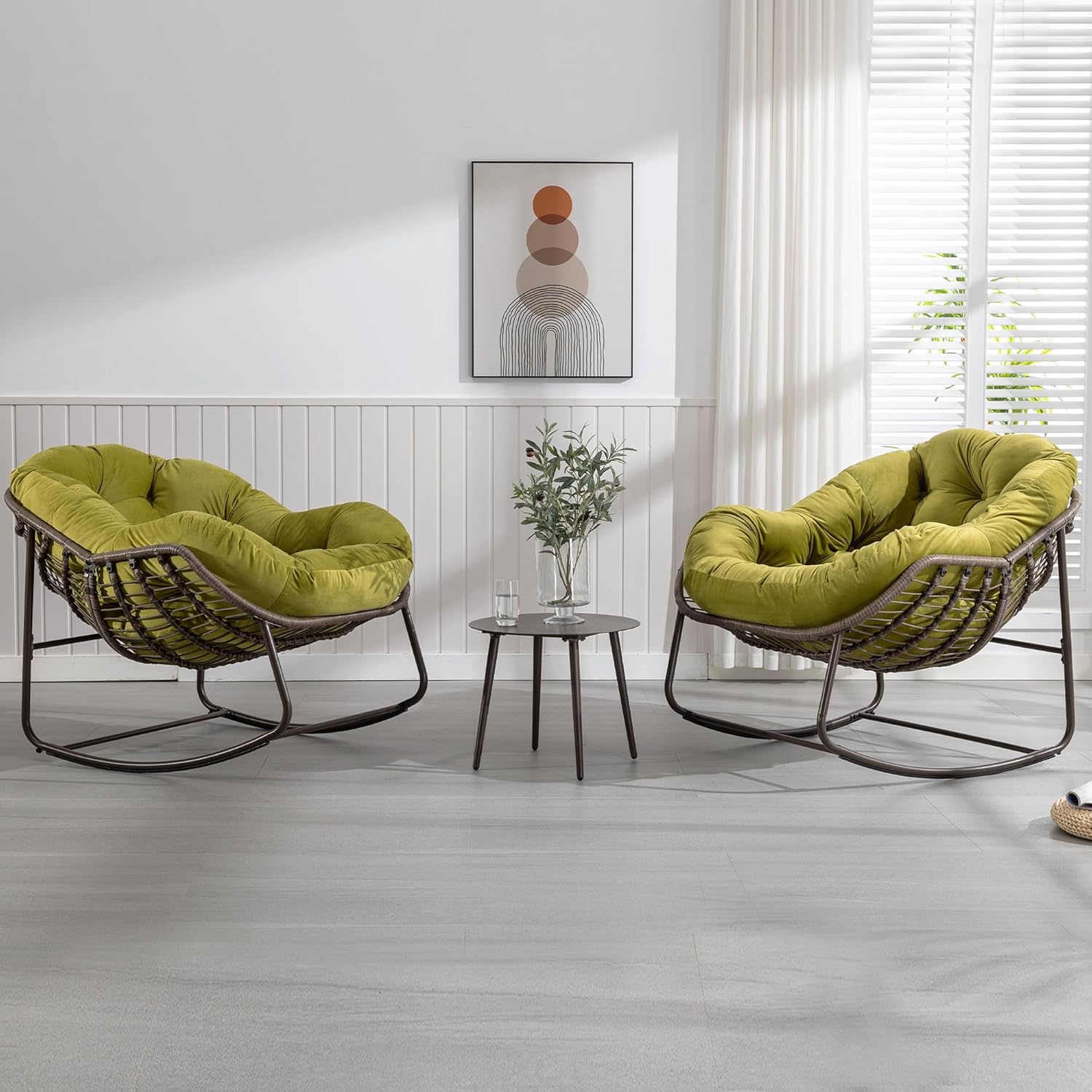 Outdoor Wicker Papasan Chair - Oversized Comfy Patio Rocking Chair Egg Royal Rattan Rocking Chair with Cushion