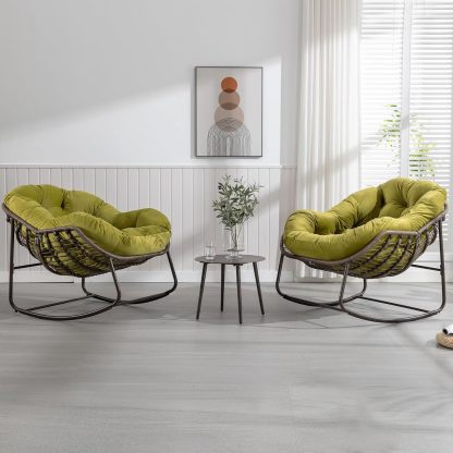 Outdoor Wicker Papasan Chair - Oversized Comfy Patio Rocking Chair Egg Royal Rattan Rocking Chair with Cushion