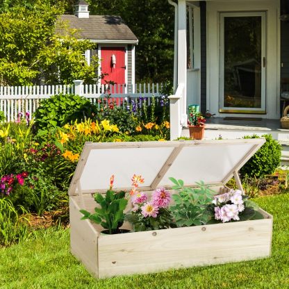 Cold Frame Greenhouse, Wood Potable Greenhouse with Foldable Top, Transparent Lid, Raised Planter Box Protection, Indoor & Outdoor Mini Greenhouse for Garden, Patio, Balcony, Terrace