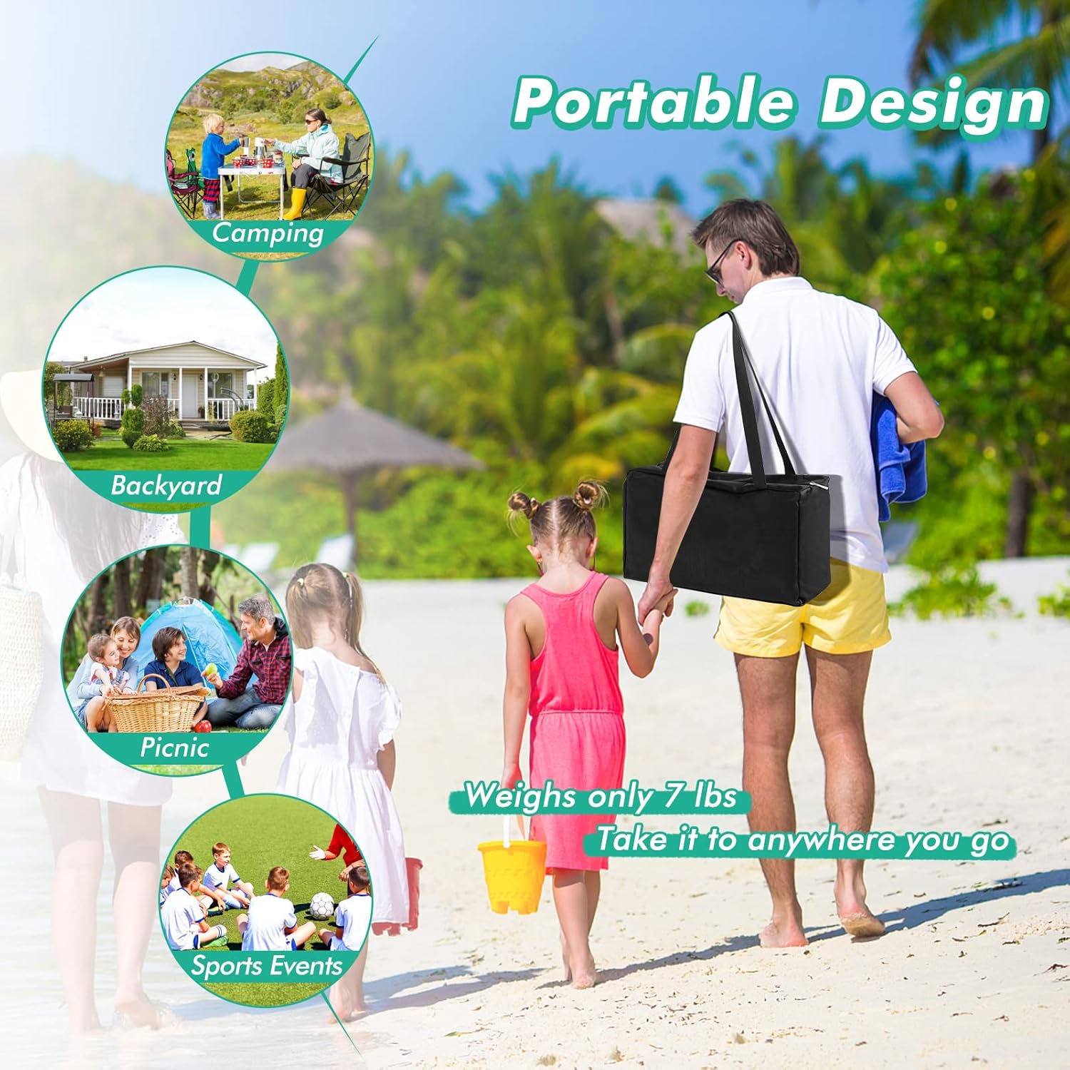 Beach Canopy Sun Shelter with Aluminum Pole, 20 FT x 20 FT, UPF 50+ Pop Up Tent with Sandbag, Tent Pegs, Sand Shovel, Carry Bag, Portable Outdoor Sunshade