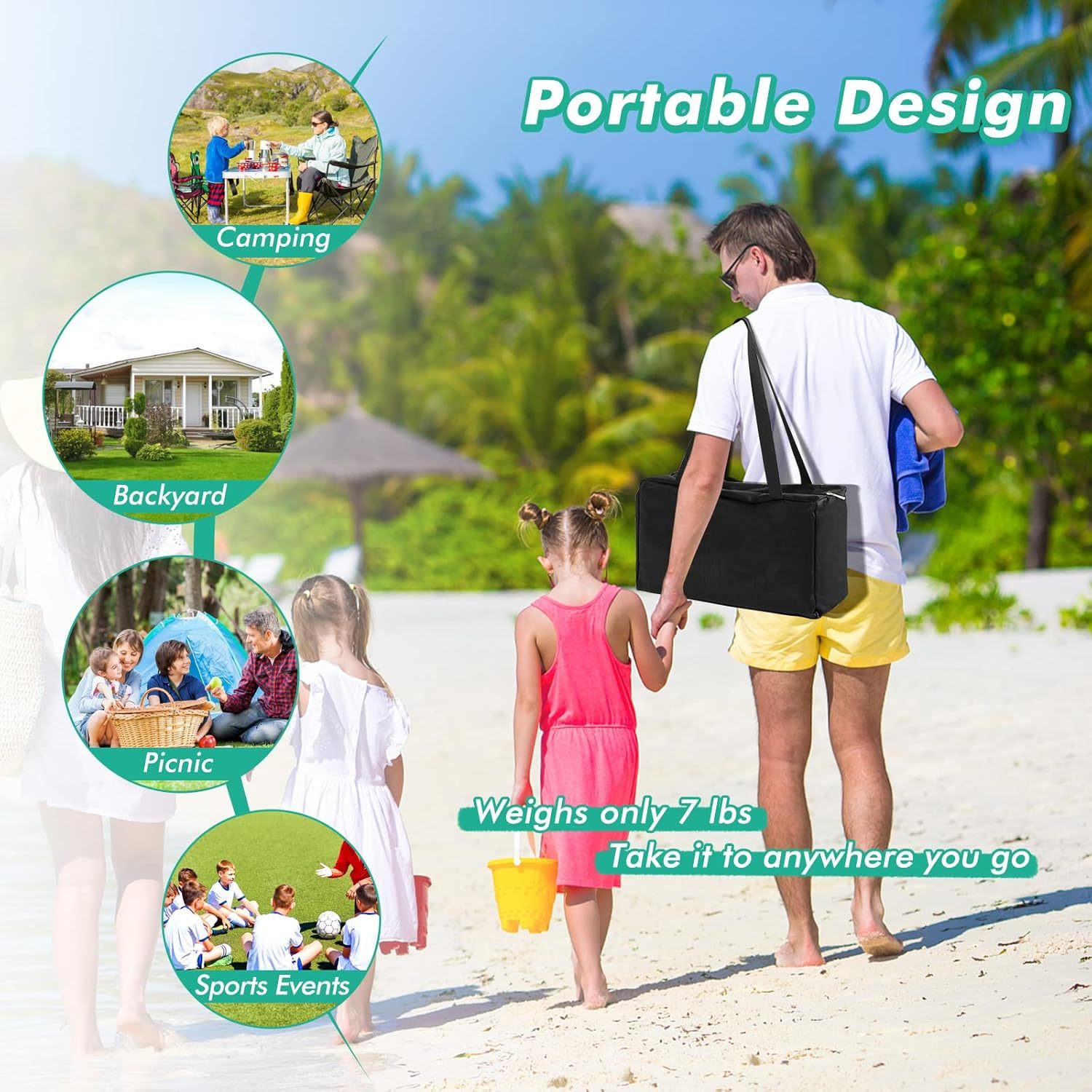 Beach Canopy Sun Shelter with Aluminum Pole, 20 FT x 20 FT, UPF 50+ Pop Up Tent with Sandbag, Tent Pegs, Sand Shovel, Carry Bag, Portable Outdoor Sunshade