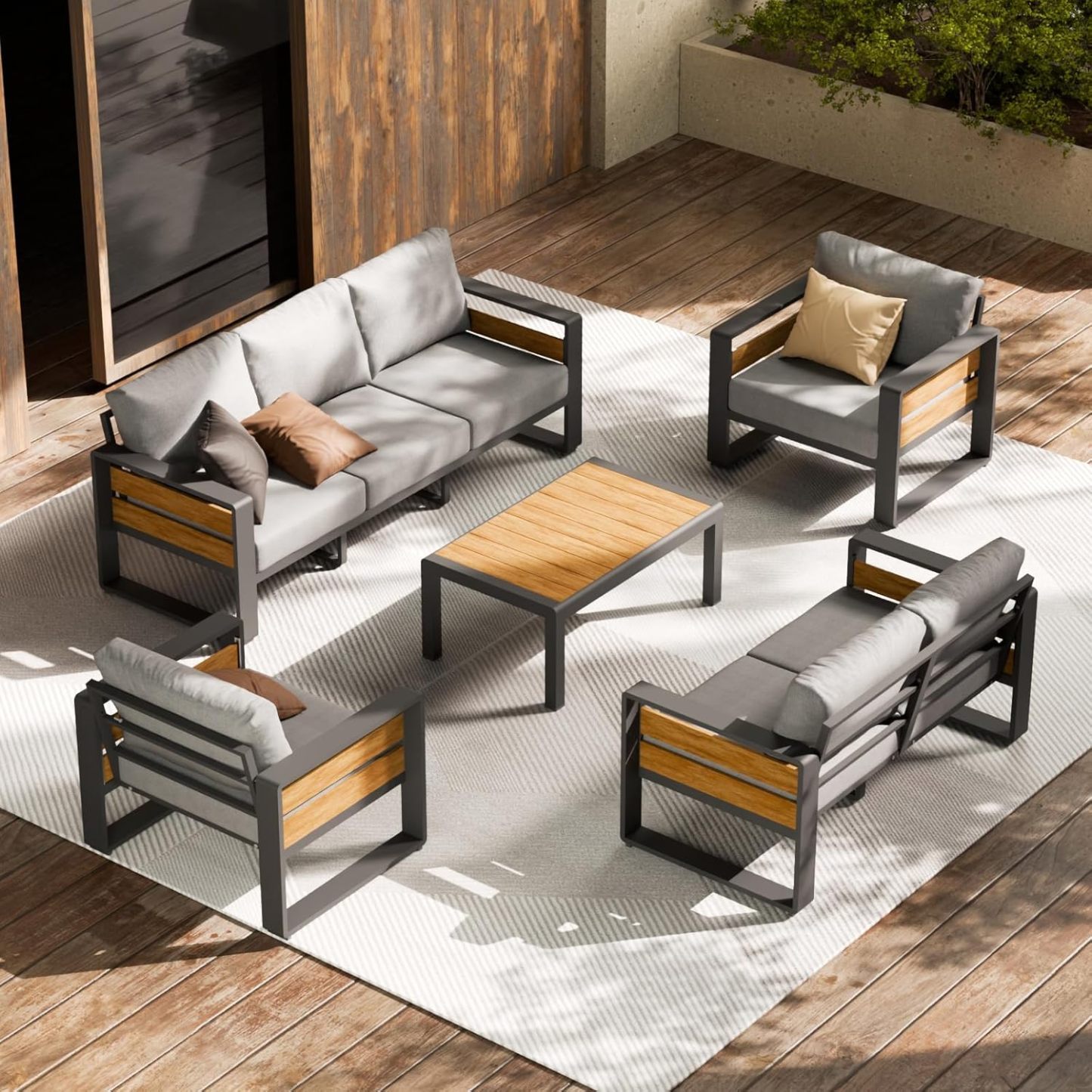 5-Piece Metal Modern Outside Sectional Conversation Lawn Furniture